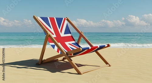 Beach scene with a deckchair using the flag of the Uited Kingdom