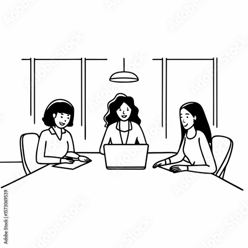Happy multiethnic business women working together online on a laptop in corporate office