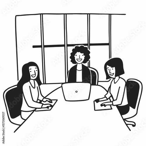 Happy multiethnic business women working together online on a laptop in corporate office