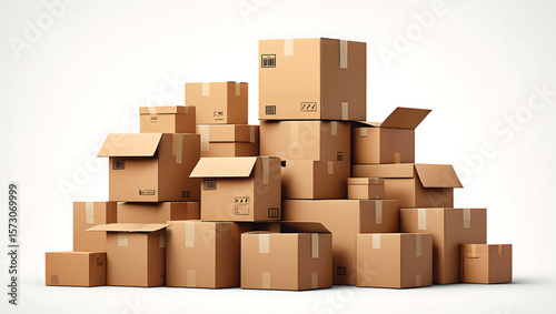 Stack of Brown Cardboard Boxes Various Sizes and Shapes Shipping Packaging Delivery Concept