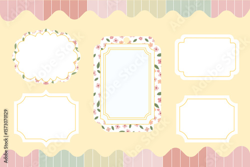 set of vintage frames. Trendy empty vintage whimsical borders for wedding invitations, birthday card, prints. Vector сoquette frame set