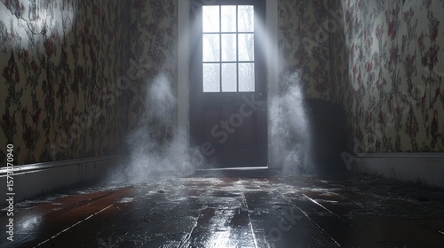Haunted antique room with spectral figures