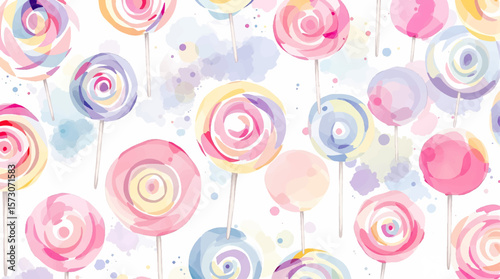 Watercolor background pattern candy on white background	