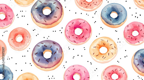 Watercolor background pattern donuts on white background
