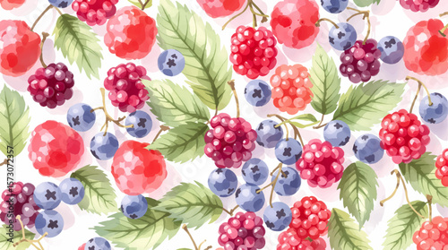 Watercolor background pattern berries on white background
