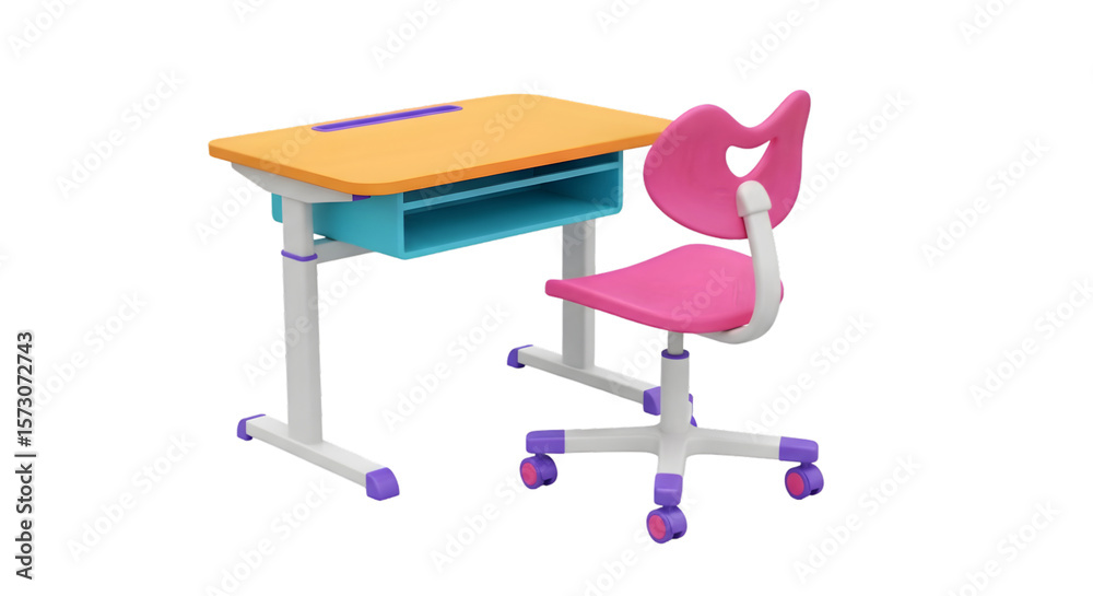 Fototapeta premium Adjustable Child's Desk and Pink Chair Set 3D Render