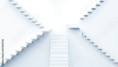 White Staircase Abstract Minimalist 3 D Render Light Blue Hues Ascending Steps Geometric Design