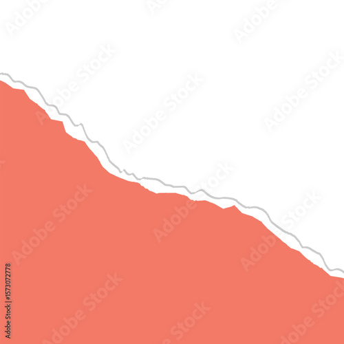 Diagonal paper with ripped effect with coral orange color. Design element for poster and banner
