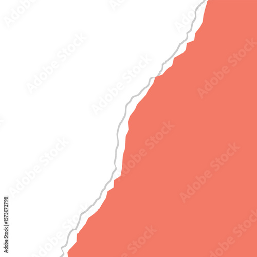 Diagonal paper with ripped effect with coral orange color. Design element for poster and banner