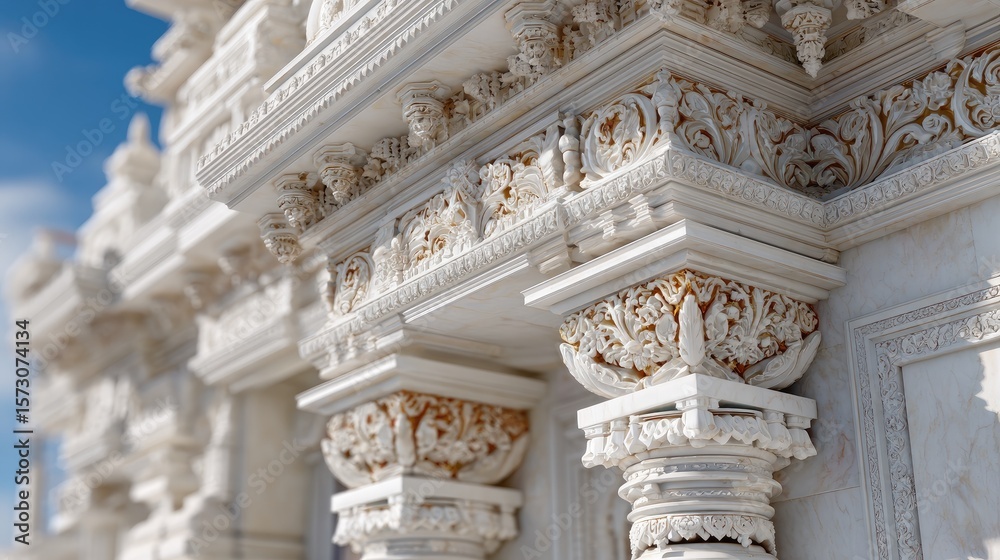 Obraz premium Detailed carvings on stone and wood create a captivating atmosphere, blending tranquility with regal elegance in the temple