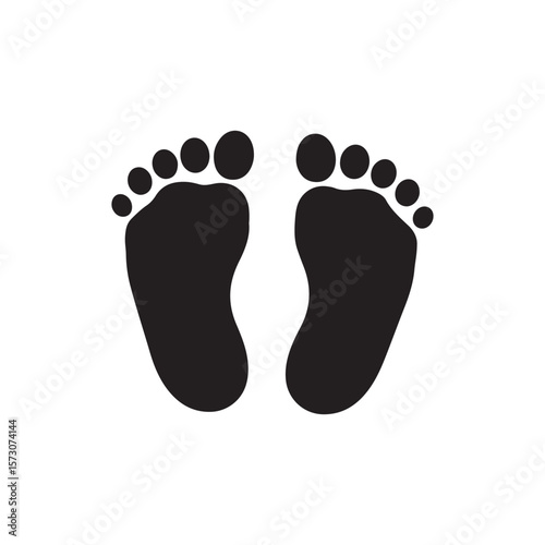 Black baby feet print silhouette vector flat illustration design On White Back ground