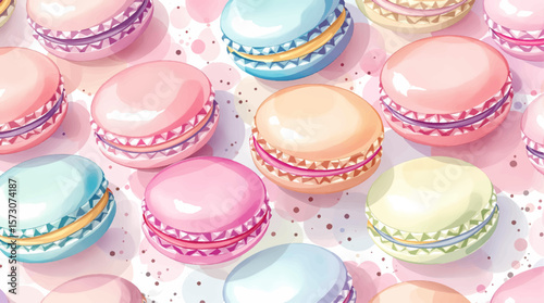 Watercolor pattern macaroni on white background vector	