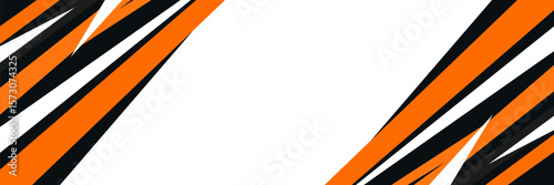 orange and black lines and shapes. Colored modern sporty bright futuristic horizontal abstract wide background. Vector.