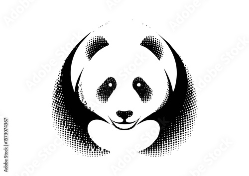 Stylized black and white panda illustration with dotted texture
