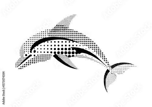 Stylized black and white dolphin illustration with dotted texture