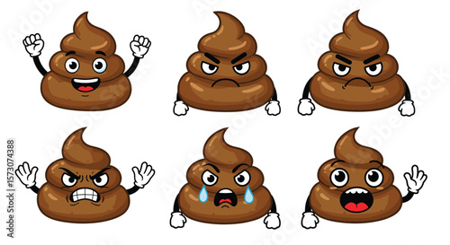 Funny Poop Emoji Characters Vector Illustration, Humorous Expressions Pack, Playful Cartoon Style, Social Media Emoticon Concept, Cute Digital Sticker Design