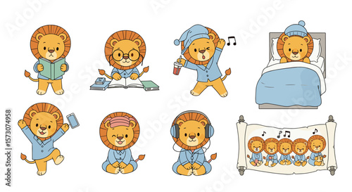 Adorable baby lions enjoying music and playtime before bedtime adventures