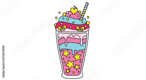 A whimsical unicorn dream drink with swirling layers of frosted delight and star sprinkles bringing sweetness to life