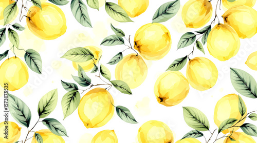 Hand drawn watercolor lemon Sicilian painting on white background. Fruit vector illustration. Pattern watercolor fruit.