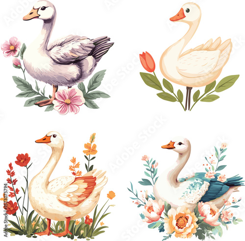 Cute Goose flower vector style on white background