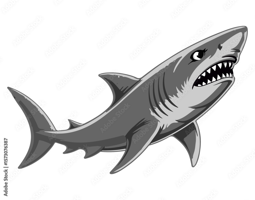Fototapeta premium Great white shark cartoon vector illustration isolated on white background