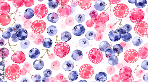 Watercolor background pattern berries on white background