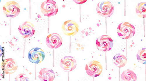 Watercolor background pattern candy on white background
