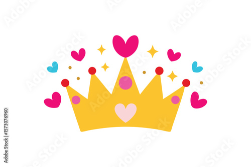 Cute glitter crown birthday text with butterflies and flowers vector art illustration