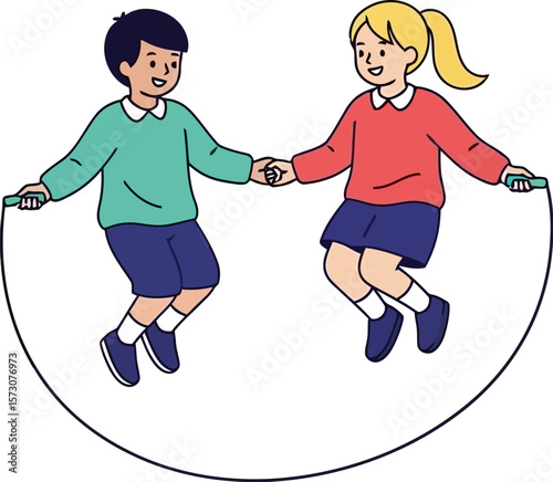 Children jumping rope together illustration vector art for kids activity fun