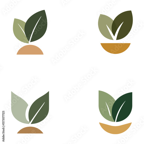 Minimalist Green Leaf Icon Set – Eco Friendly Plant Symbols in Flat Style