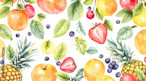 Watercolor background pattern fruits on white background
