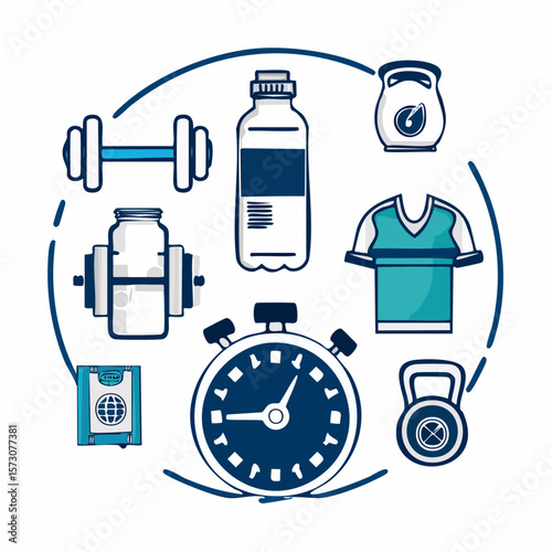 Fitness & Workout Icon Pack Gym, Weights, Timer, Water Bottle