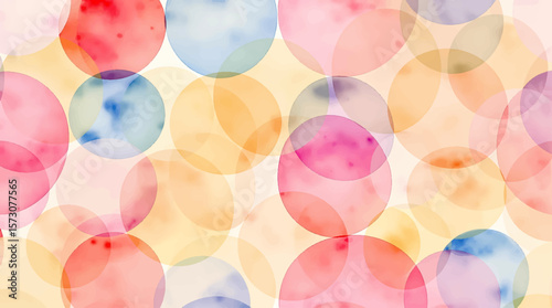 Simple watercolor geometric background. Colorful circles seamless pattern. Hand painted abstract illustration