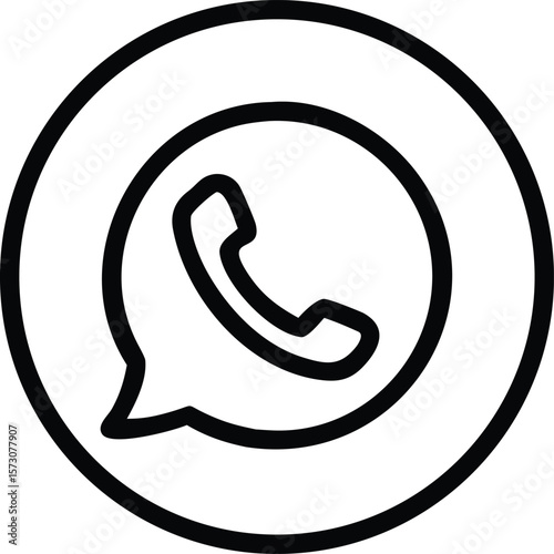 Vector art of a simple phone icon within a speech bubble is shown in a circle
