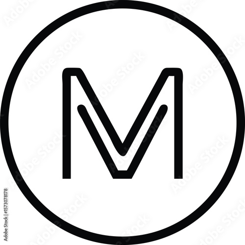 Vector art of a stylish black uppercase m letter in a simple circle