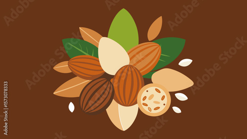 Delicious Almonds with Leaves and Nuts Graphic Design