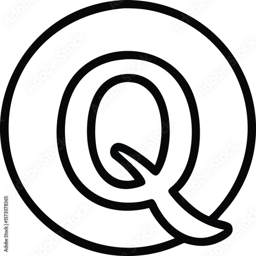 Vector art of a simple black and white circular icon displays a stylized letter q, symbolizing the quora platform