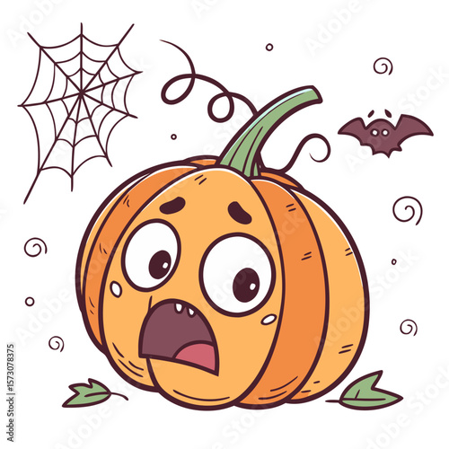 Cute Halloween pumpkin cartoon with shocked face – fun spooky vector for autumn or party designs, transparent white background