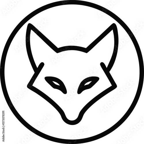 Vector art of a minimalist line art icon of a foxs head, enclosed in a circle