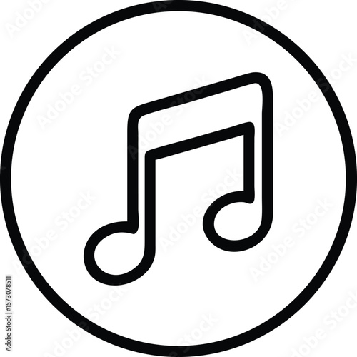 Vector art of a simple black and white music note icon in a circle