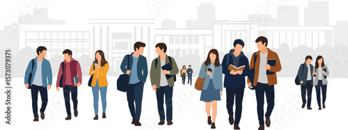 College students walking on campus illustration higher education concept