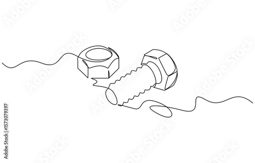 Continuous line drawing of repair, professional, hand, people, concept, support, maintenance,  Nut and nut Continuous one line drawing - Single line vector illustration