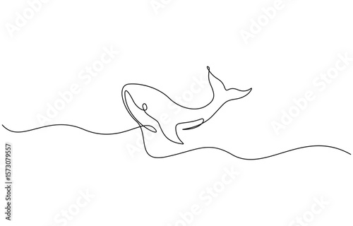 Continuous line whale tail drawing minimalist ocean outline vector illustration, Dot to dot line connect the dot drawing For children to learn to draw lines along.