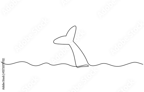 Continuous line whale tail drawing minimalist ocean outline vector illustration, Dot to dot line connect the dot drawing For children to learn to draw lines along.