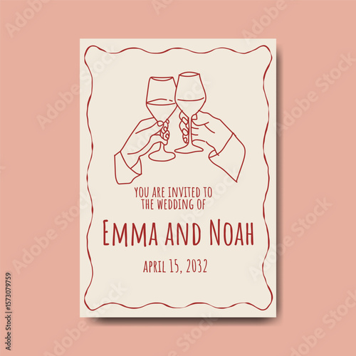A La Dolce Vita whimsical wedding invitation, hand drawn doodle template with romantic Italian flair.”