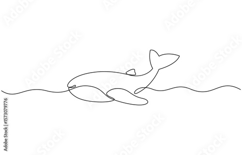Continuous line whale tail drawing minimalist ocean outline vector illustration, Dot to dot line connect the dot drawing For children to learn to draw lines along.