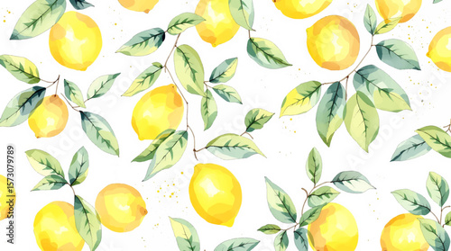 Hand drawn watercolor lemon Sicilian painting on white background. Fruit vector illustration. Pattern watercolor fruit.	