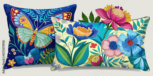 Vibrant Floral and Butterfly Throw Pillows