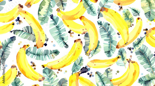 Watercolor background pattern bananas on white background
