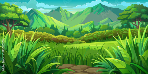 Scenic Lush Green Mountain Valley Landscape